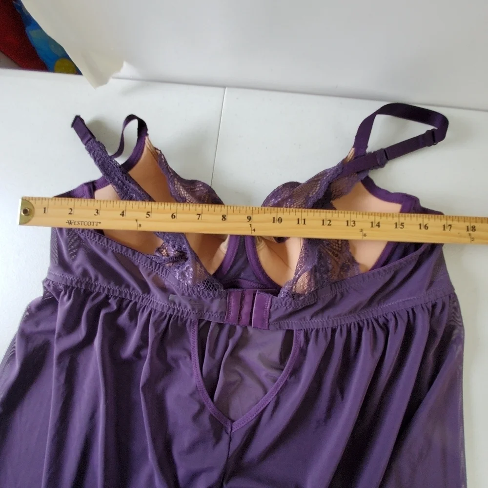 Adore Me Ella Sheer Lace Babydoll Top Size‎ 42C Purple Lined Cups Lingerie Layer